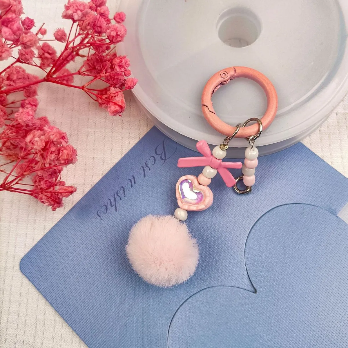 Colorful Pom-Pom Cute Keychain & Phone Lanyard – Blind Box Beaded Charm, Fresh Style Bag Pendant with Kawaii Beads & Tassel